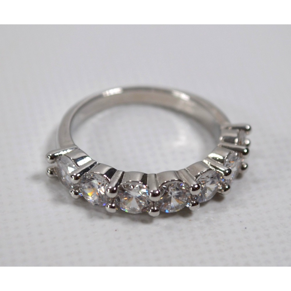 Silver Tone‎ Ring Size 8.75 w/ Clear Rhinestones 7 Rhinestones